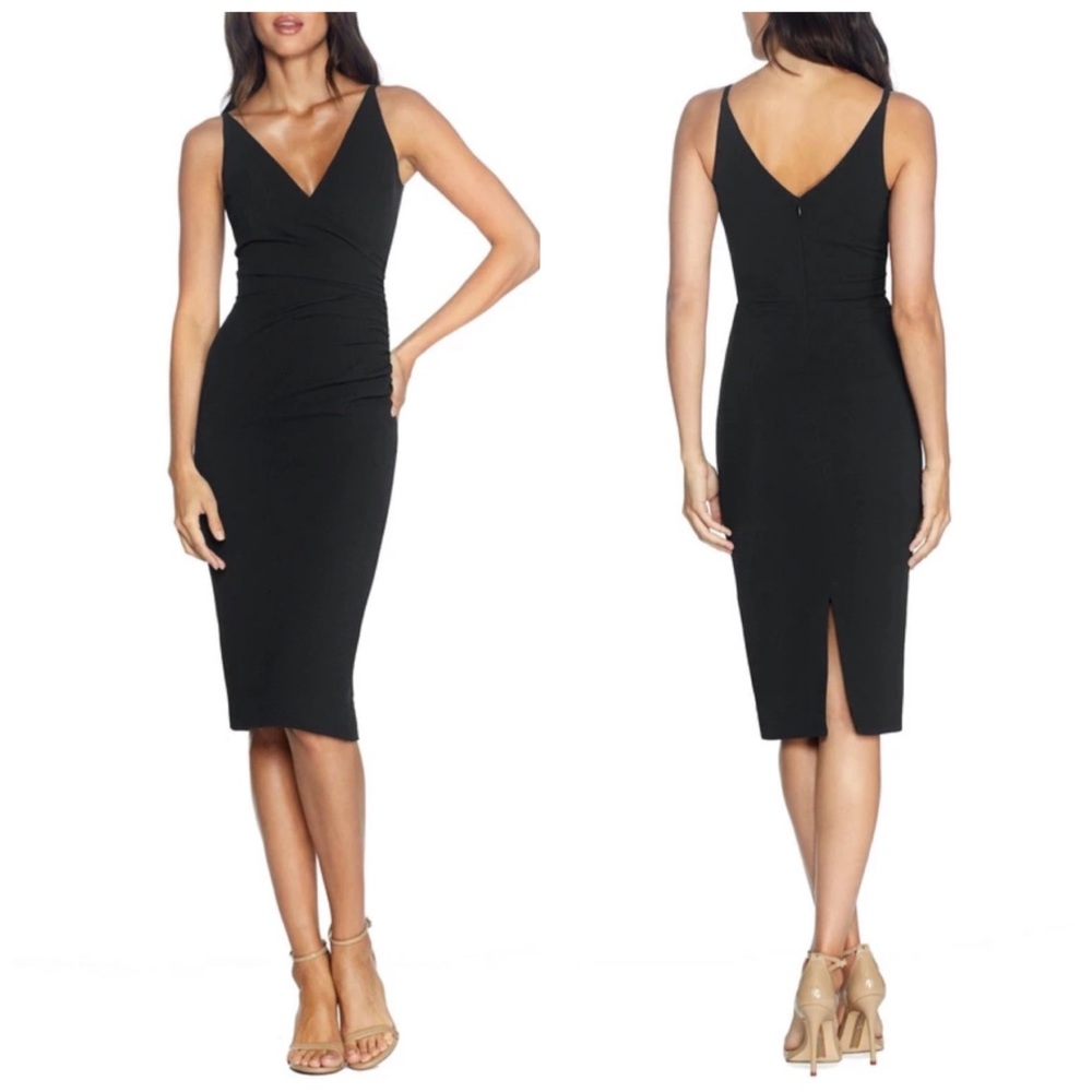 NWOT Dress the Population Anita Crepe Cocktail Dress in Black, Size M